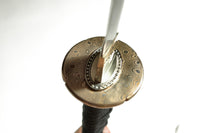 Katana with Brass Kanji Tsuba and Walnut Saya
