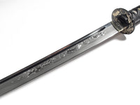 Katana with Engraved Dragon Blade and Gold Dragon Tsuba