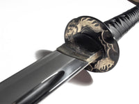 Katana with Engraved Dragon Blade and Gold Dragon Tsuba